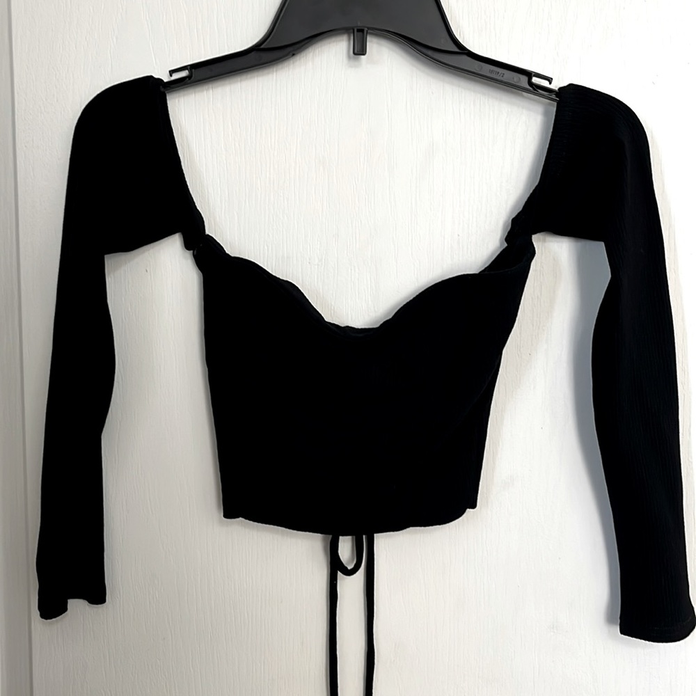 Better Be Black Sexy Off Shoulder Top NWT Ribbed Tie back